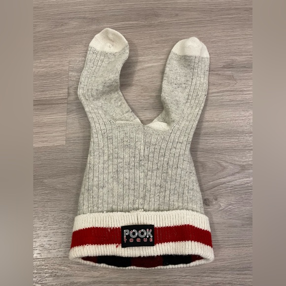POOK TOQUE Grey and Plaid with cute sock rabbit ears. Adult O/S - Picture 2 of 6